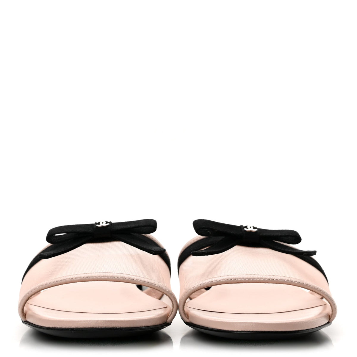 Mesh Lambskin CC Bow Mules 37.5 Pink