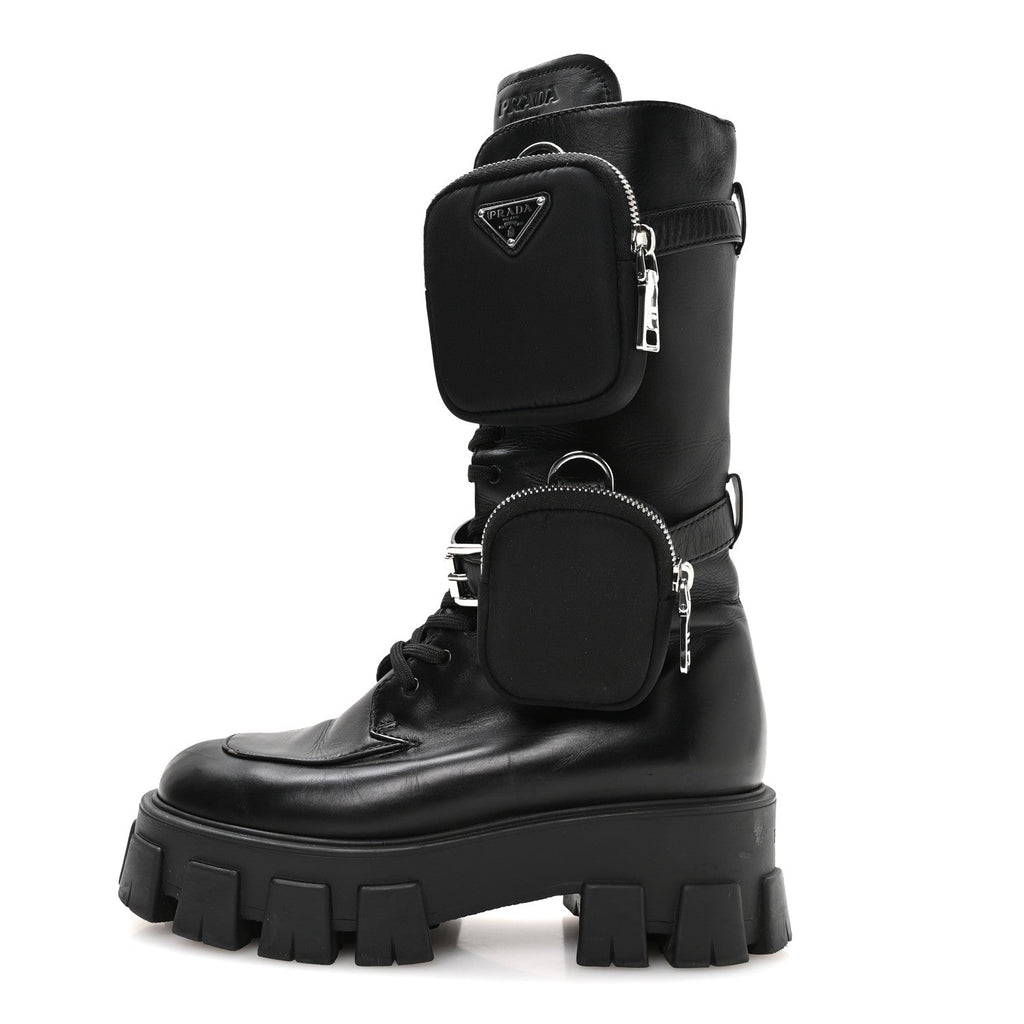 Spazzolato Rois Re-Nylon Metal Triangle Logo Monolith Pouch Pocket 55mm Tall Combat Boots 38 Black