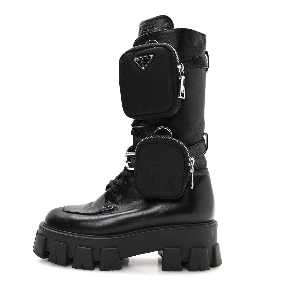Spazzolato Rois Re-Nylon Metal Triangle Logo Monolith Pouch Pocket 55mm Tall Combat Boots 38 Black