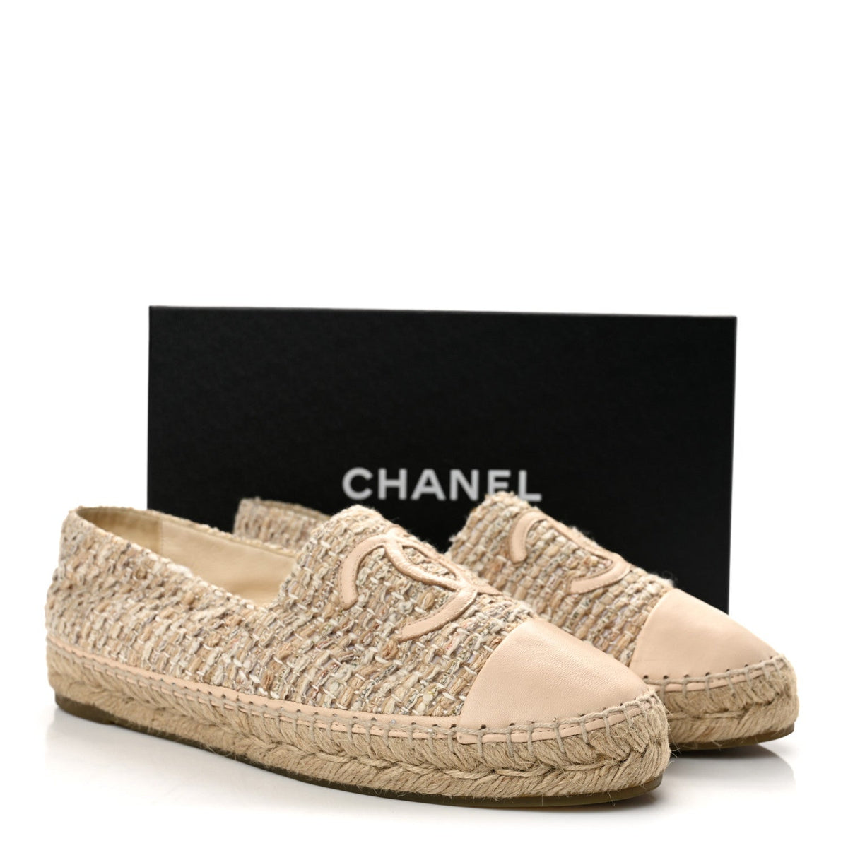 Tweed Lambskin CC Espadrilles 40 Beige Ivory