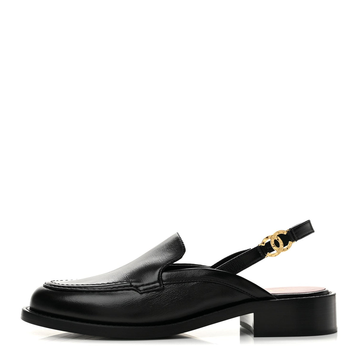 Glazed Calfskin CC Slingback Flats 39 Black