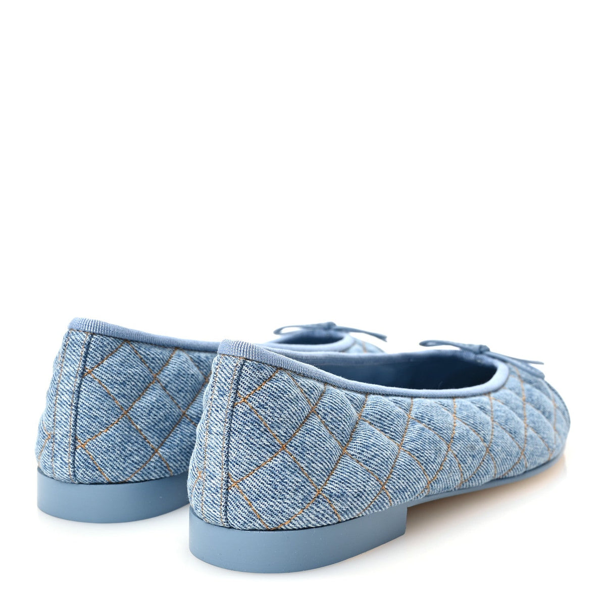 Denim Quilted CC Cap Toe Ballerina Flats 40.5 Light Blue
