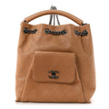 Calfskin Stitched Medium Urban Luxury Drawstring Backpack Beige