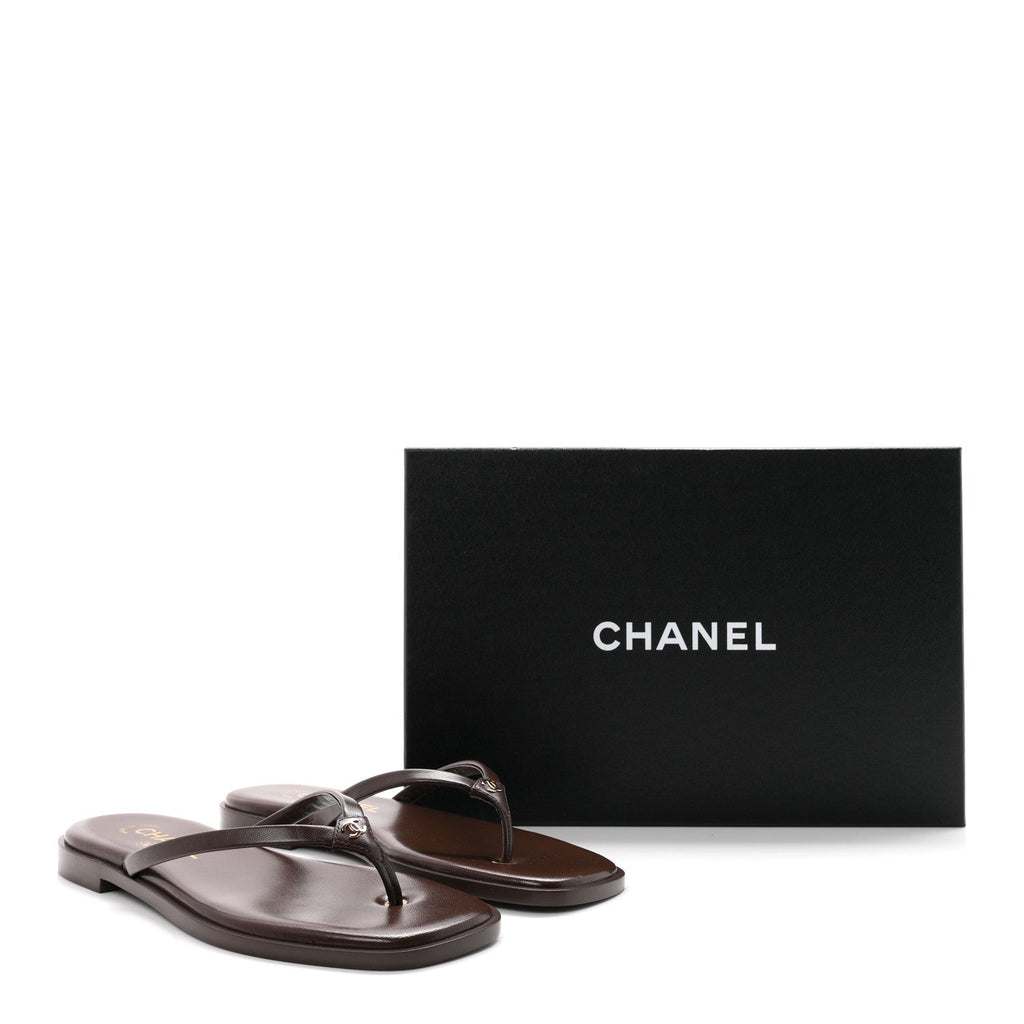 Goatskin CC Times Square Thong Sandals 37 Brown