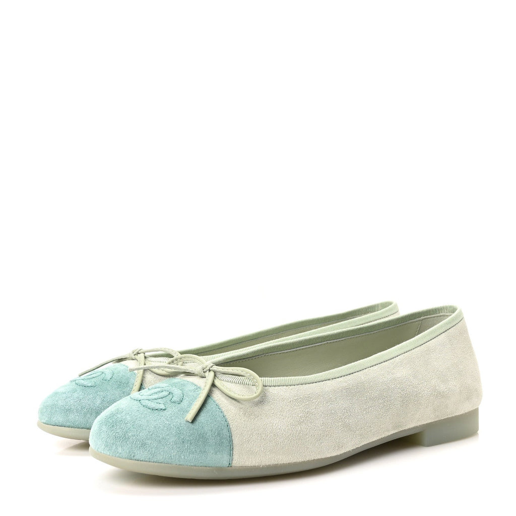 Suede Calfskin Cap Toe CC Ballerina Flats 38 Light Green