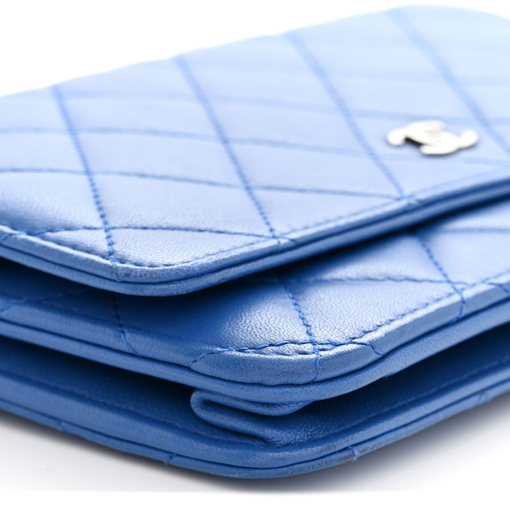 Lambskin Quilted Wallet On Chain WOC Blue