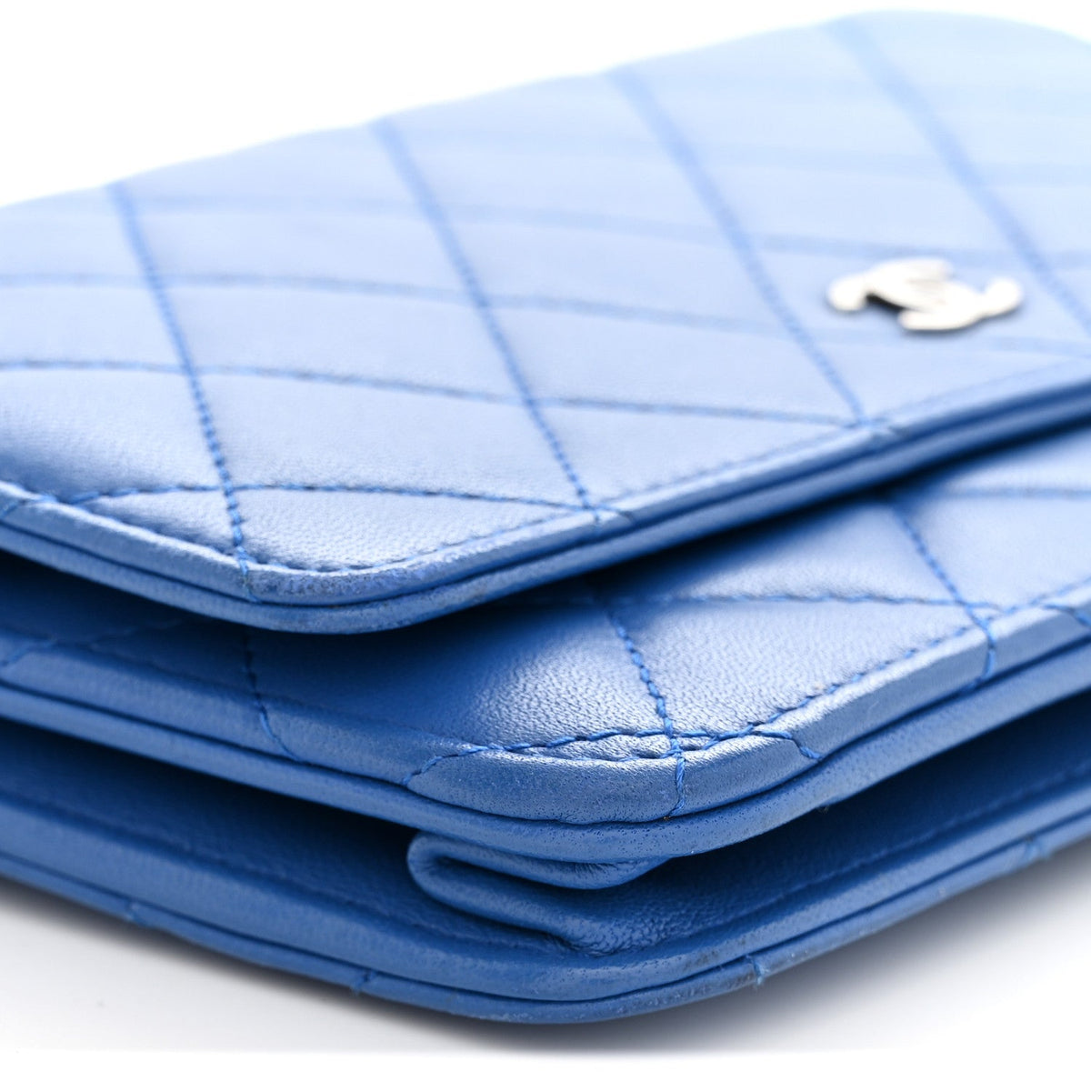 Lambskin Quilted Wallet On Chain WOC Blue