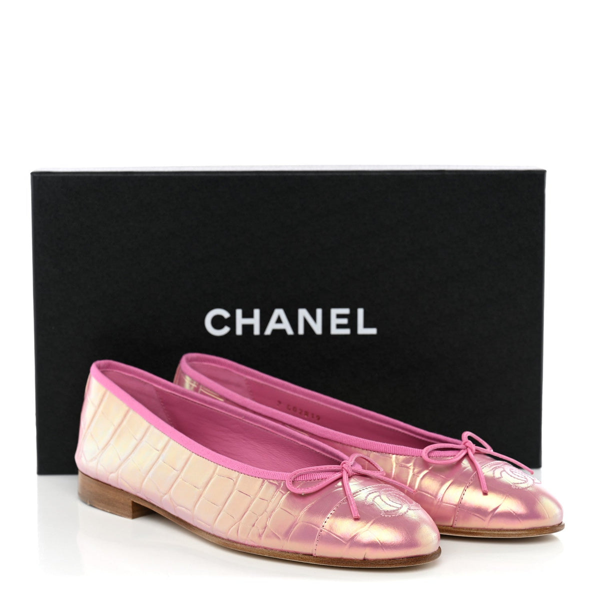 Iridescent Crocodile Embossed Ballerina Flats 36.5 Pink