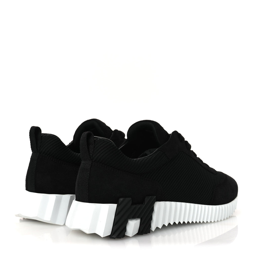 Textured Mesh Suede Goatskin Bouncing Sneakers 40 Black