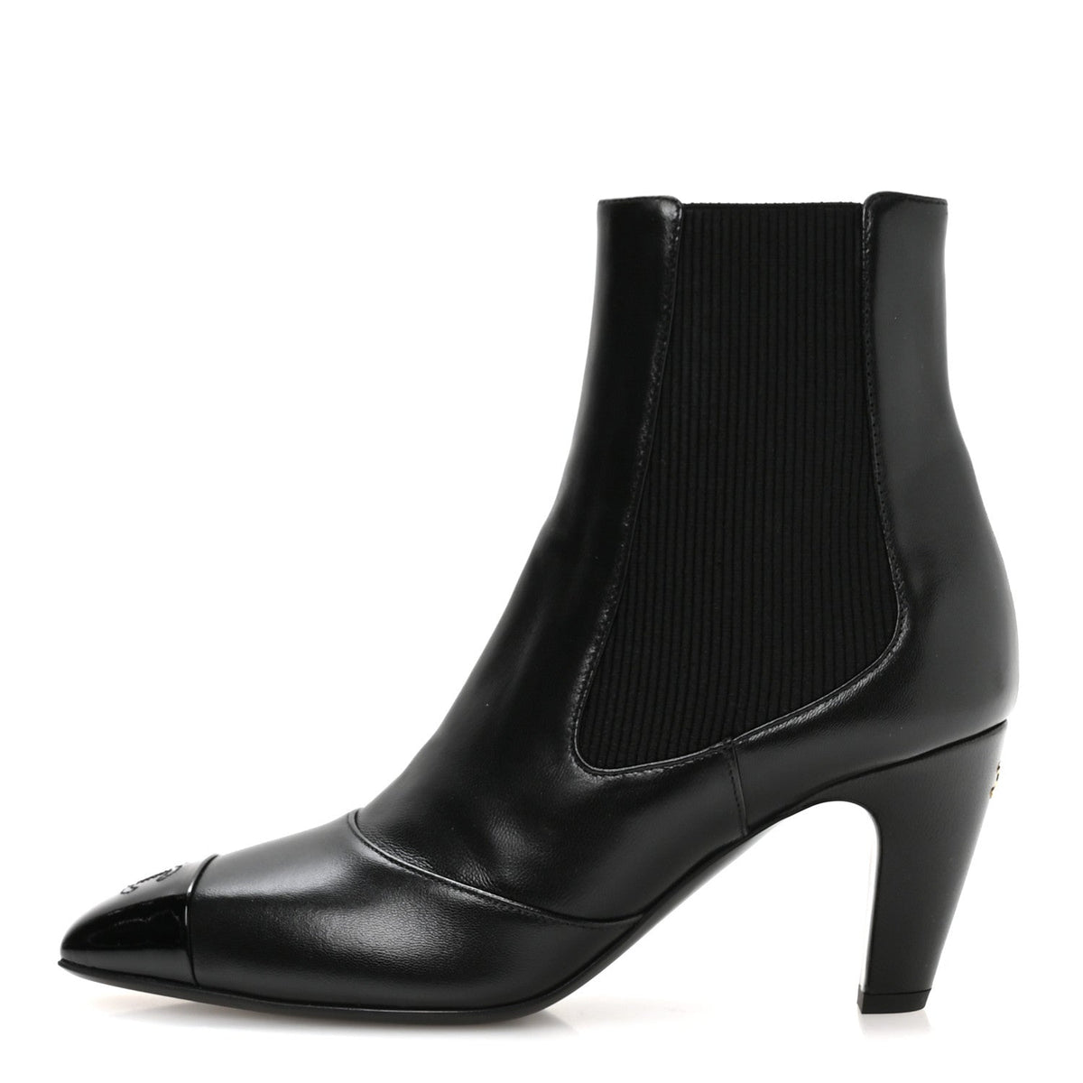 Lambskin Patent Calfskin CC Cap Toe Short Boots 39 Black