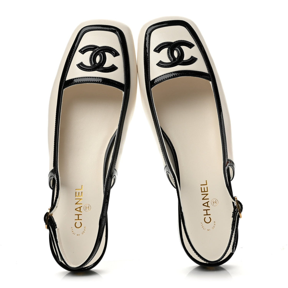 Lambskin Patent Calfskin CC Slingback Sandals 37 White Black