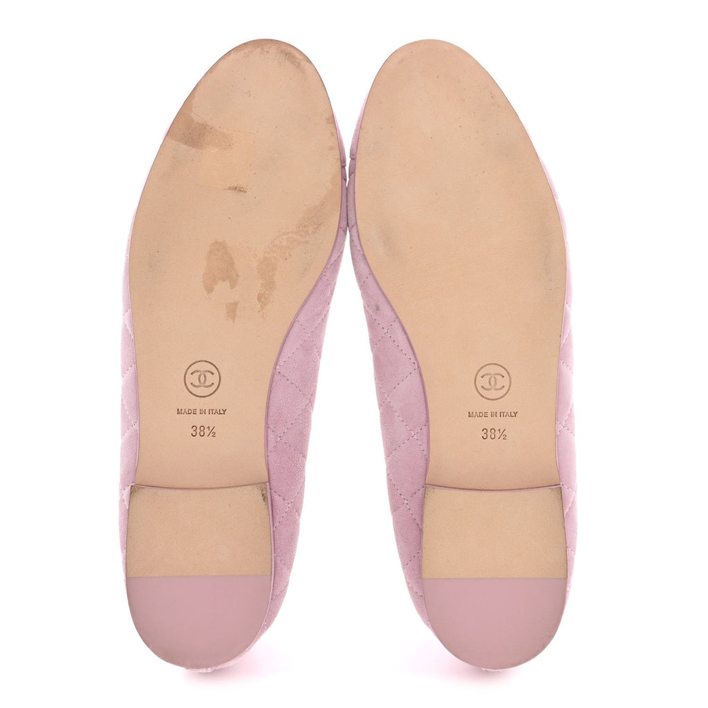 Suede Quilted Cap Toe CC Ballerina Flats 38.5 Light Pink
