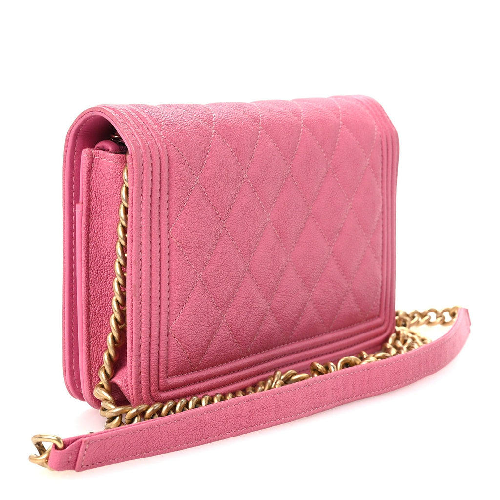 Caviar Quilted Boy Wallet On Chain WOC Pink