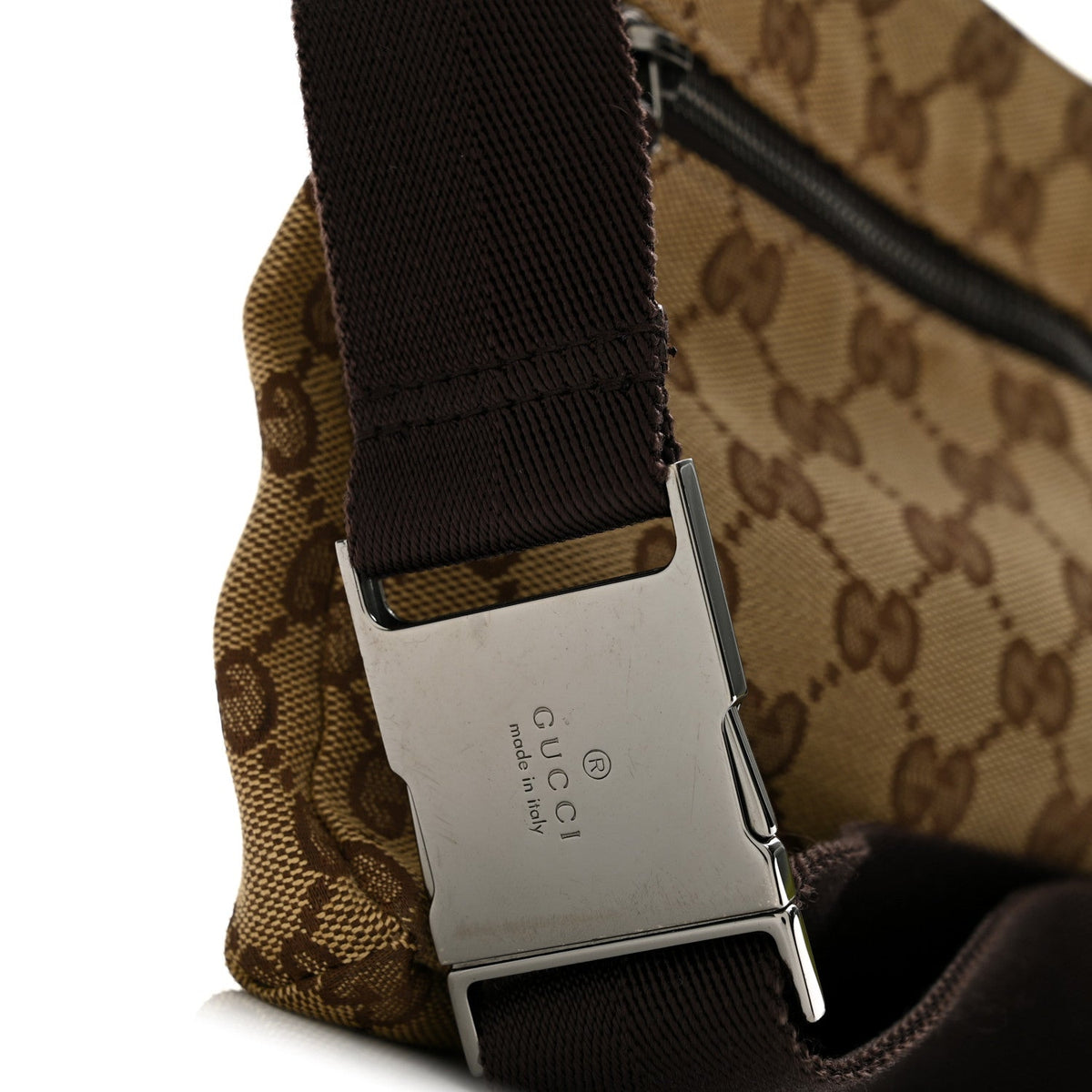 GG Monogram Double Pocket Belt Bag Dark Brown