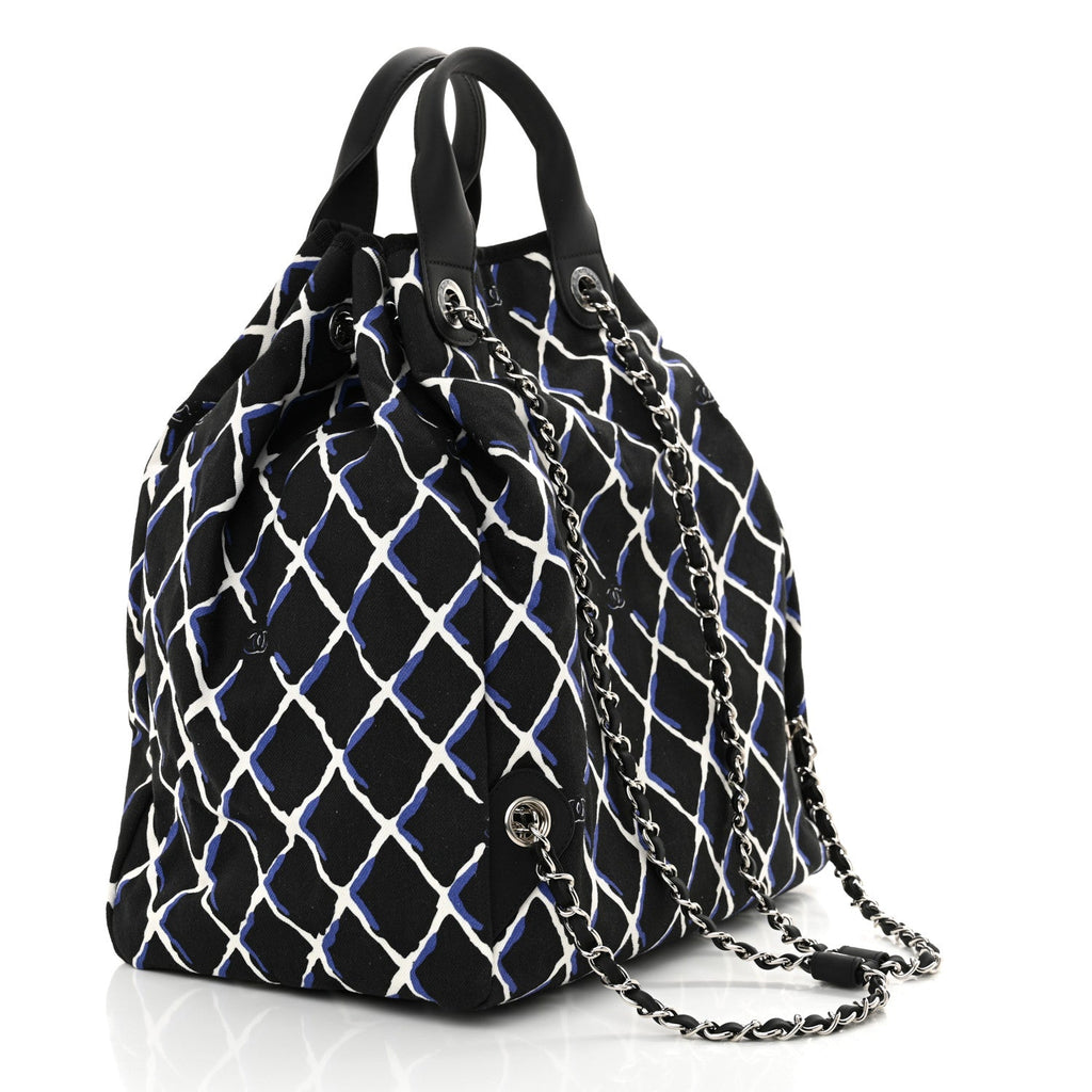 Canvas Printed Airline Drawstring Bag Black Blue