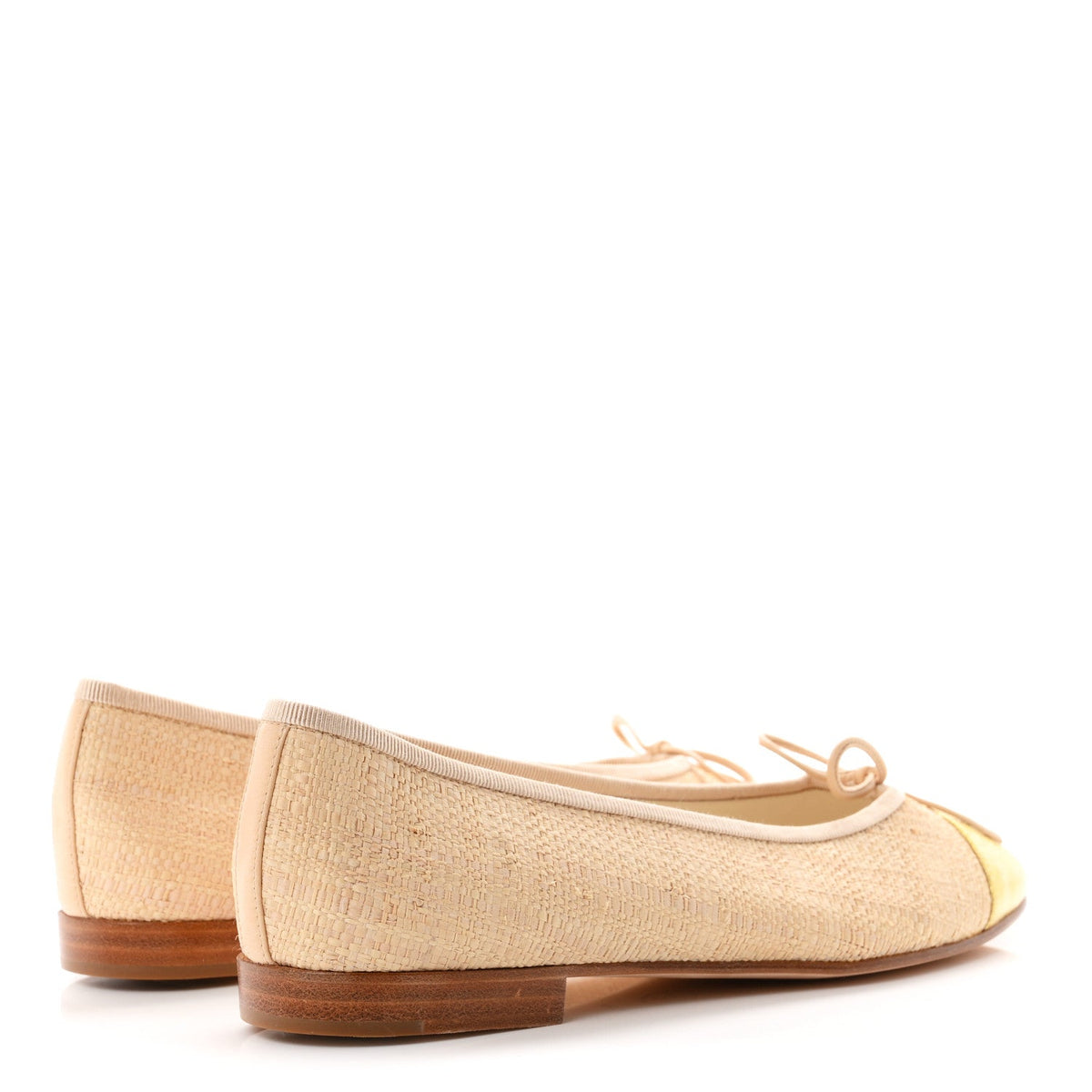 Raffia Patent Glitter Cap Toe Ballerina Flats 38 Gold Beige