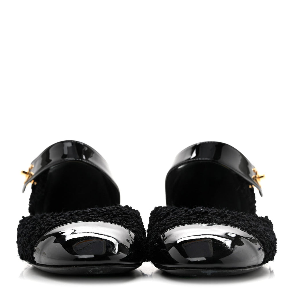 Tweed Patent Cap Toe Ballerina Flats 37.5 Black