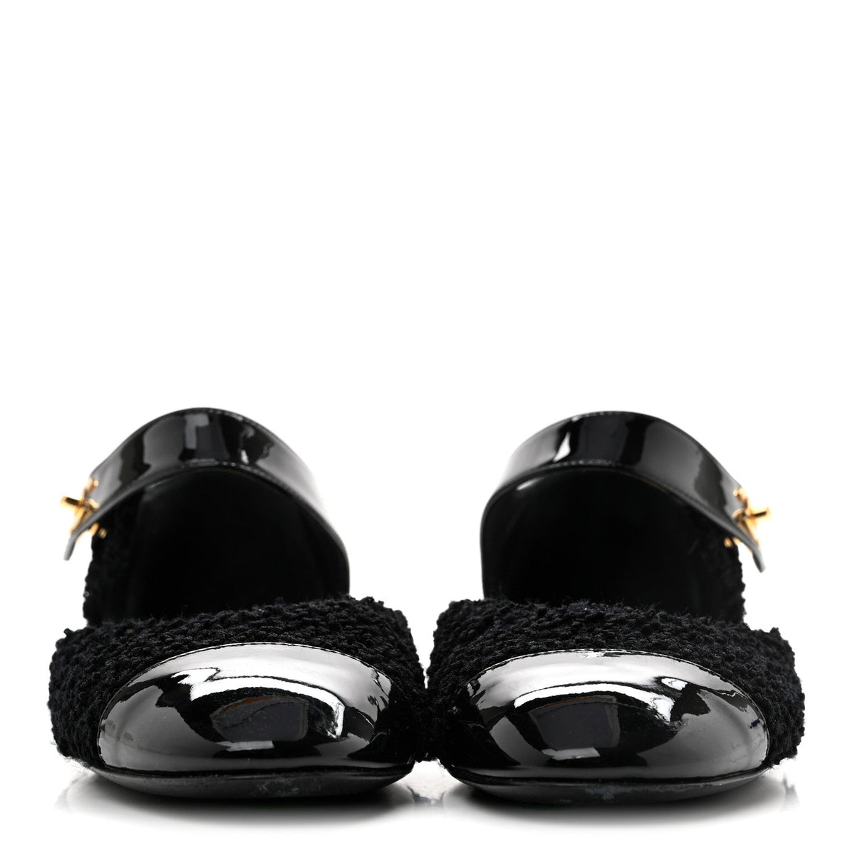 Tweed Patent Cap Toe Ballerina Flats 37.5 Black