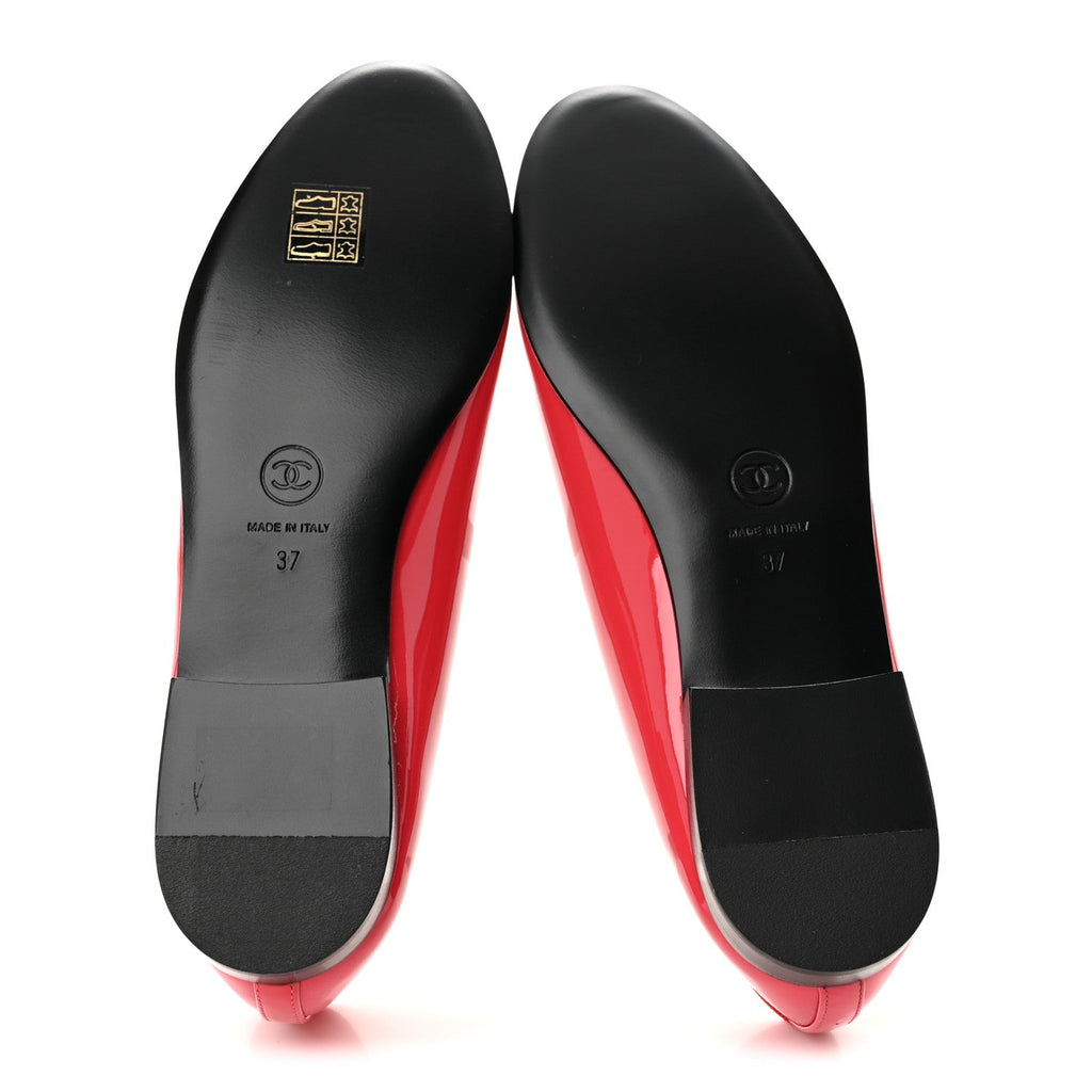 Patent Calfskin CC Cap Toe Ballerina Flats 37 Coral