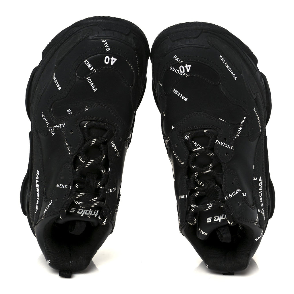 Technical Fabric Allover Logo Mens Triple S Sneakers 40 Black White