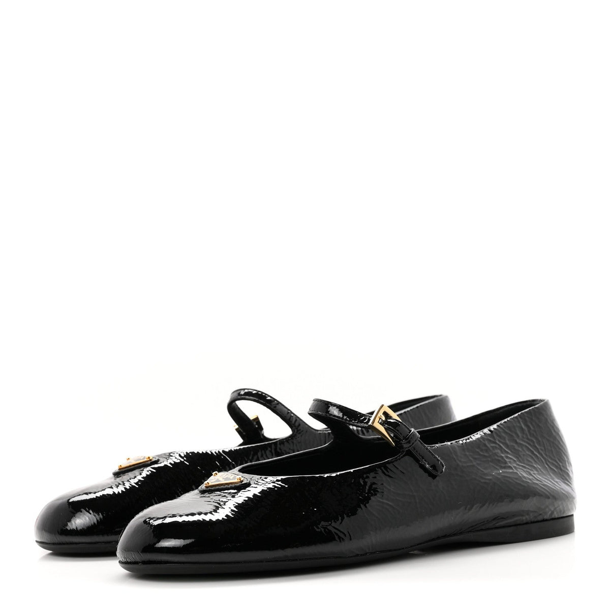 Patent Calfskin Triangle Ballerina Flats 38 Black