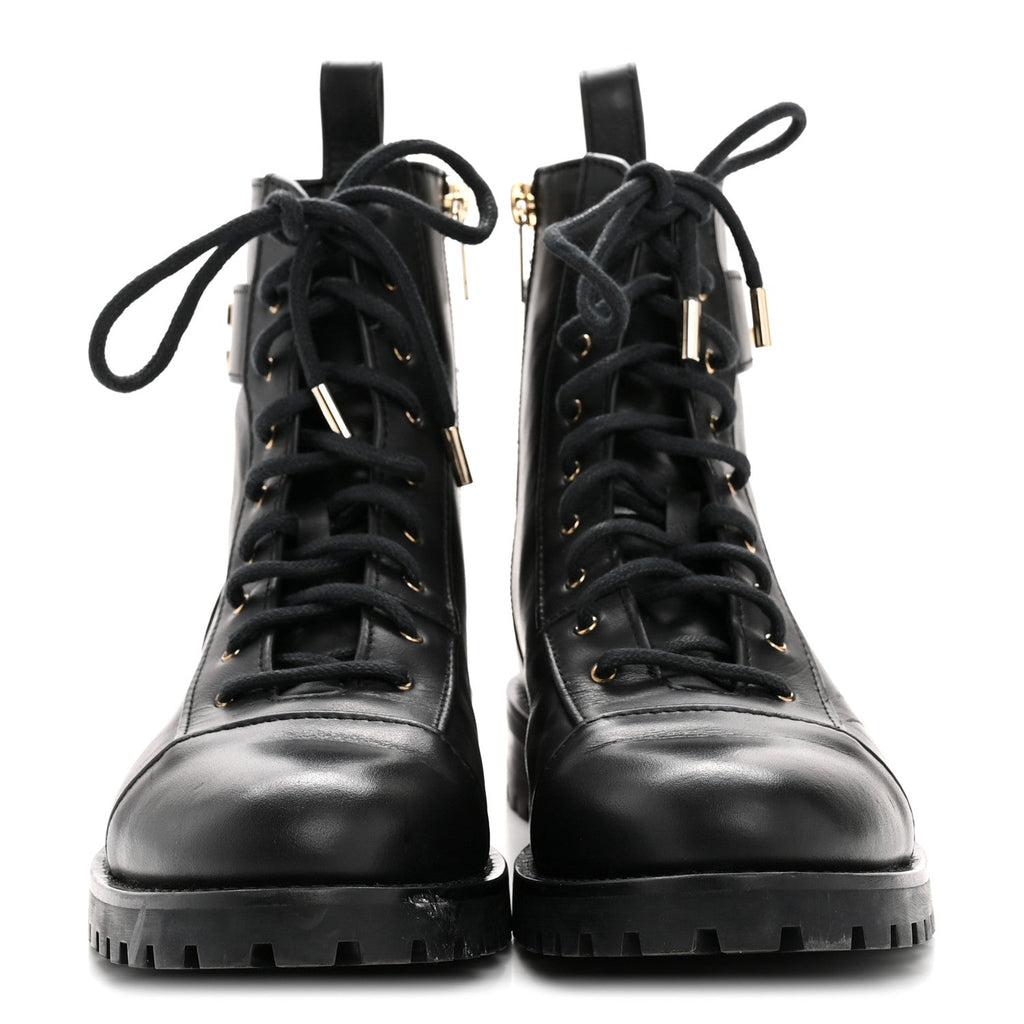 Shiny Calfskin Cayo Combat Boots 36.5 Black