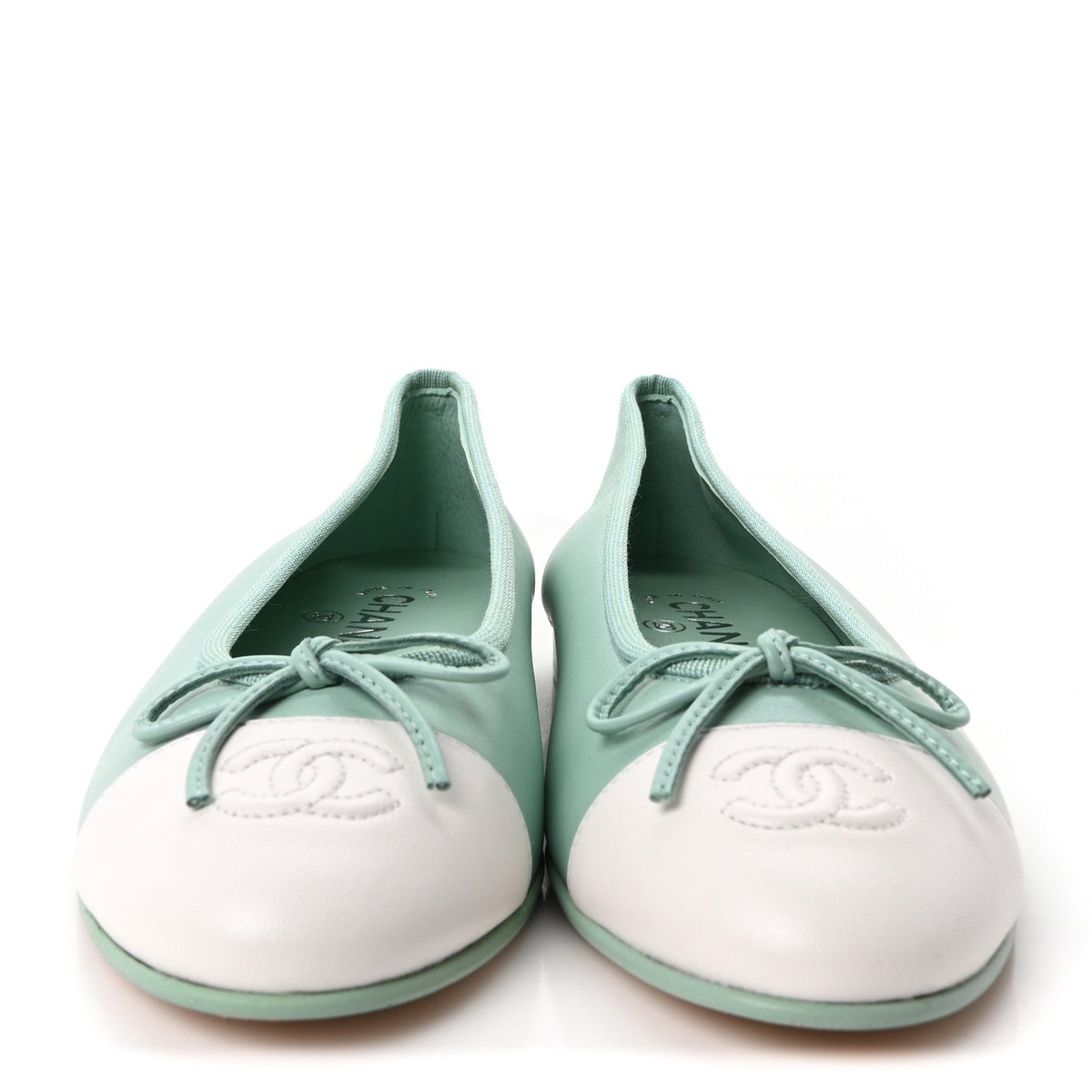 Lambskin CC Cap Toe Ballerina Flats 37 Light Green White