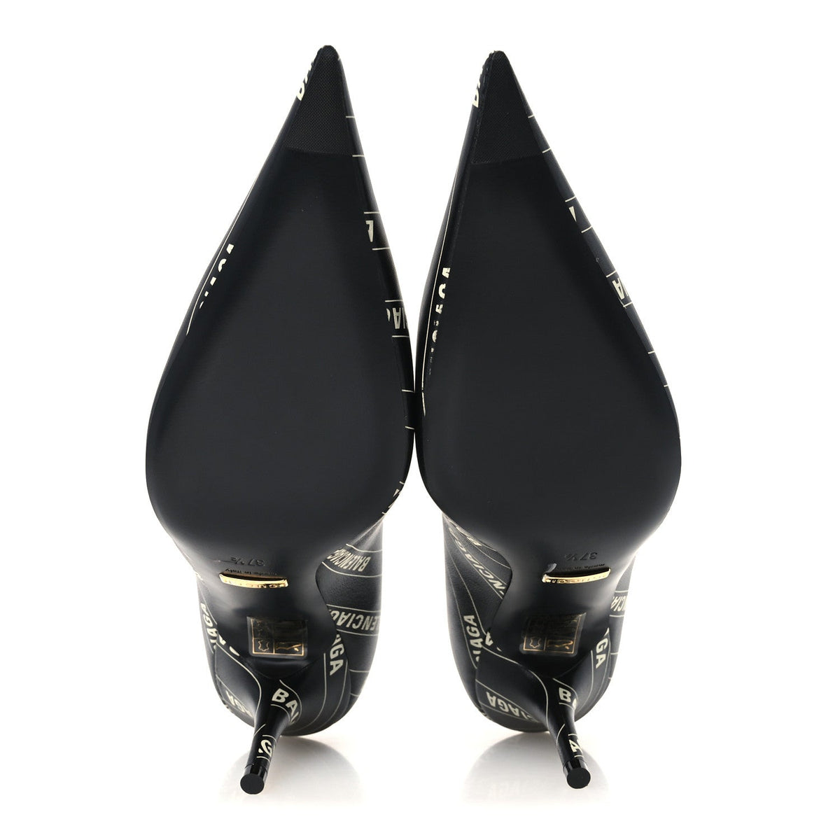 X Gucci Calfskin Logo Print Knife 80mm Pumps 37.5 Black