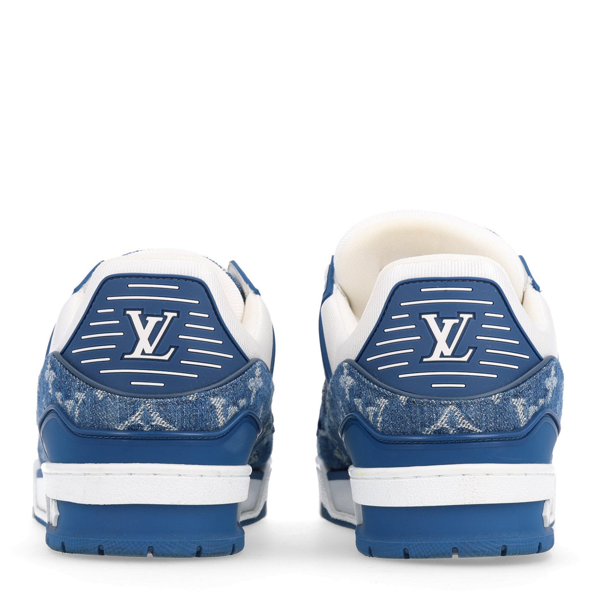 Calfskin Embossed Monogram Denim Womens LV Trainer Sneakers 40 Blue