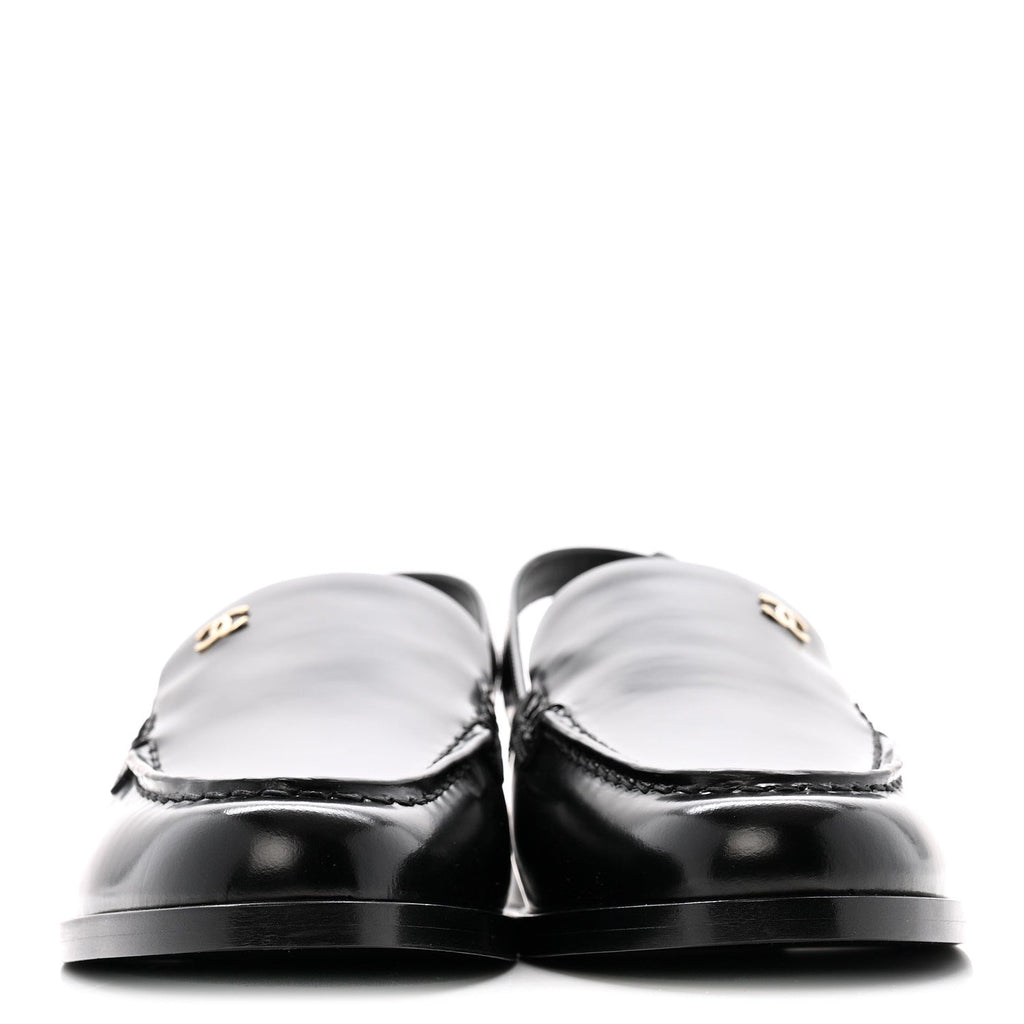 Shiny Calfskin Slingback Loafers 39 Black