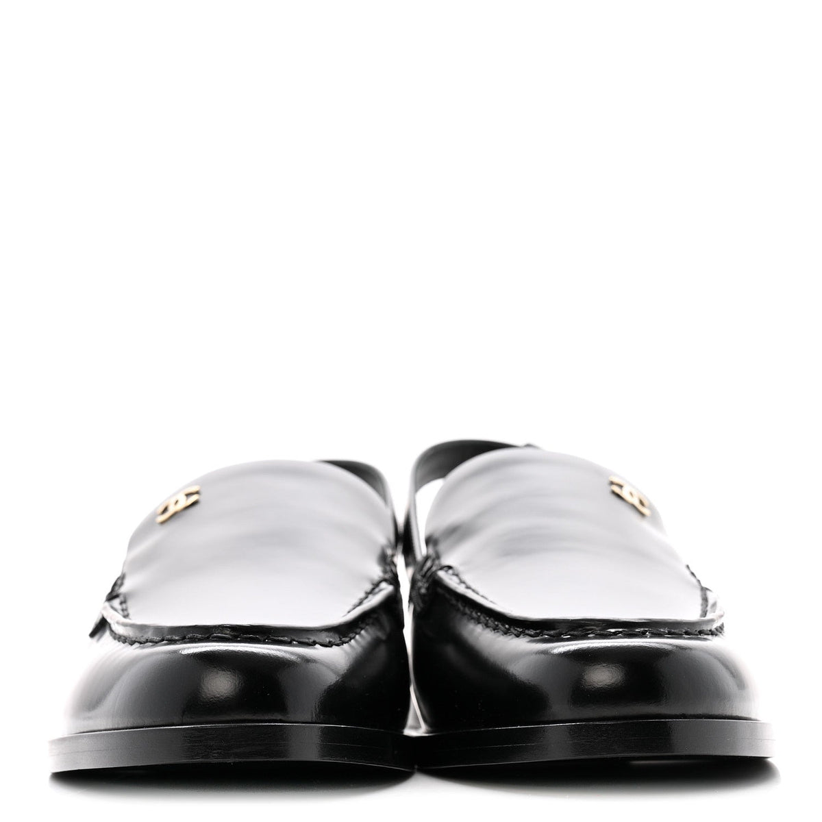 Shiny Calfskin Slingback Loafers 39 Black