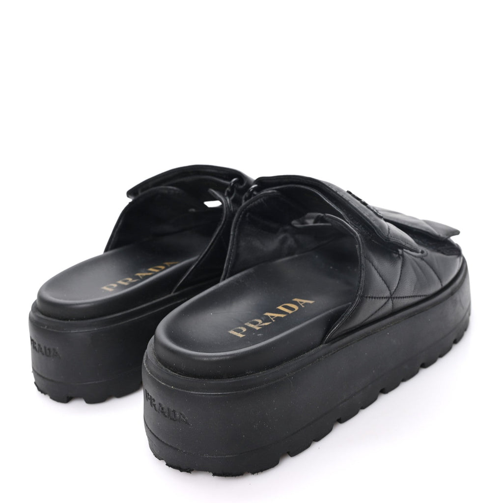 Nappa Quilted Padded Logo Platform Slide Sandals 36.5 Black