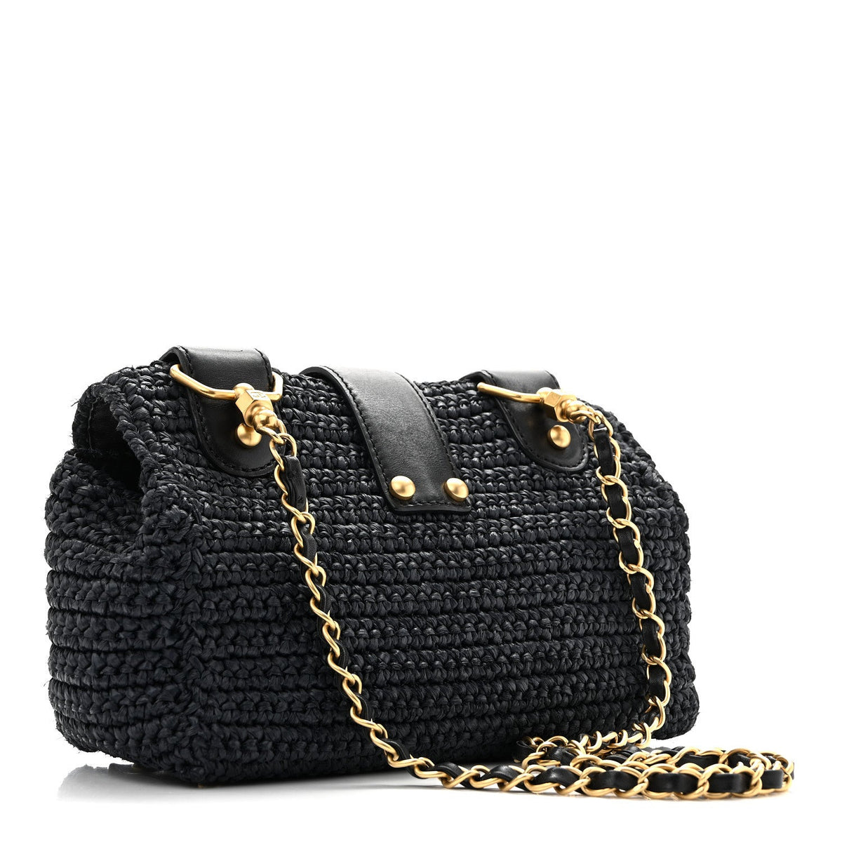 Straw Raffia Shoulder Bag Navy Blue