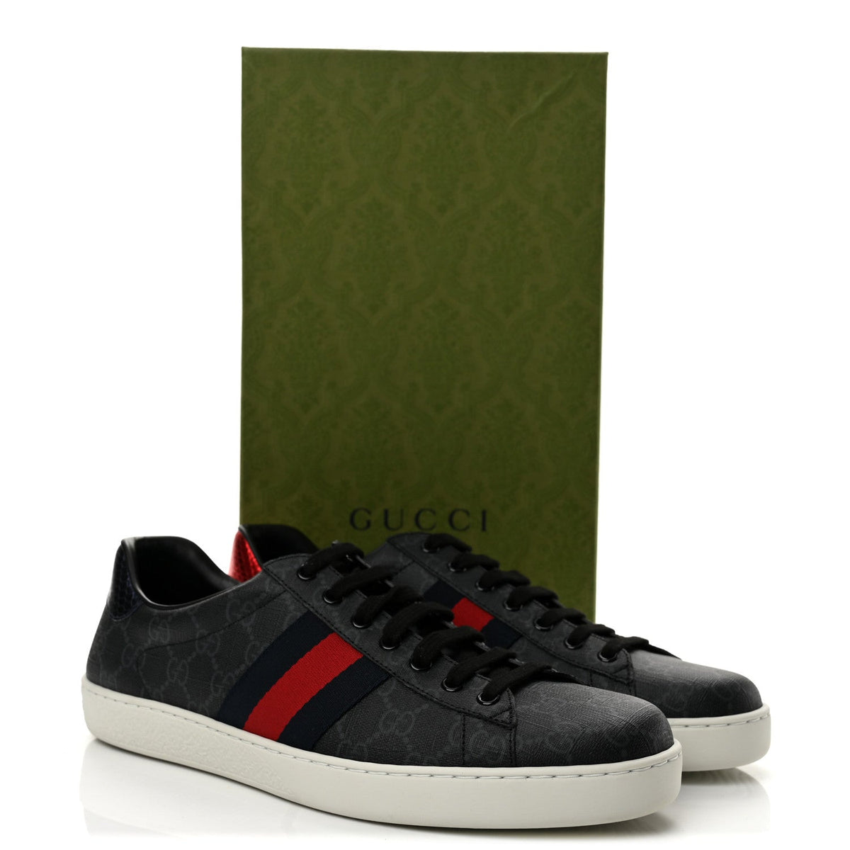 GG Supreme Monogram Ayers Web Mens New Ace Sneakers 10 Black
