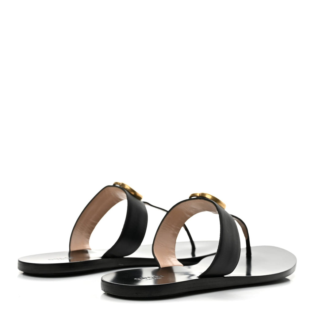 Calfskin GG Marmont Thong Sandals 40 Black
