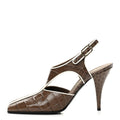 Patent Calfskin Crocodile Embossed CC Slingback Pumps 37.5 Brown White