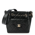 Caviar Quilted Flap Bucket Bag Black