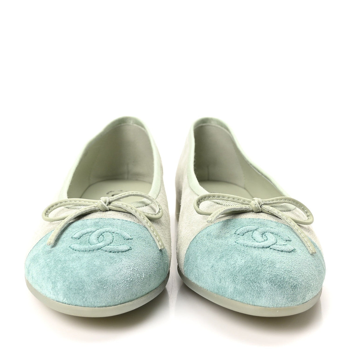 Suede Calfskin Cap Toe CC Ballerina Flats 38 Light Green