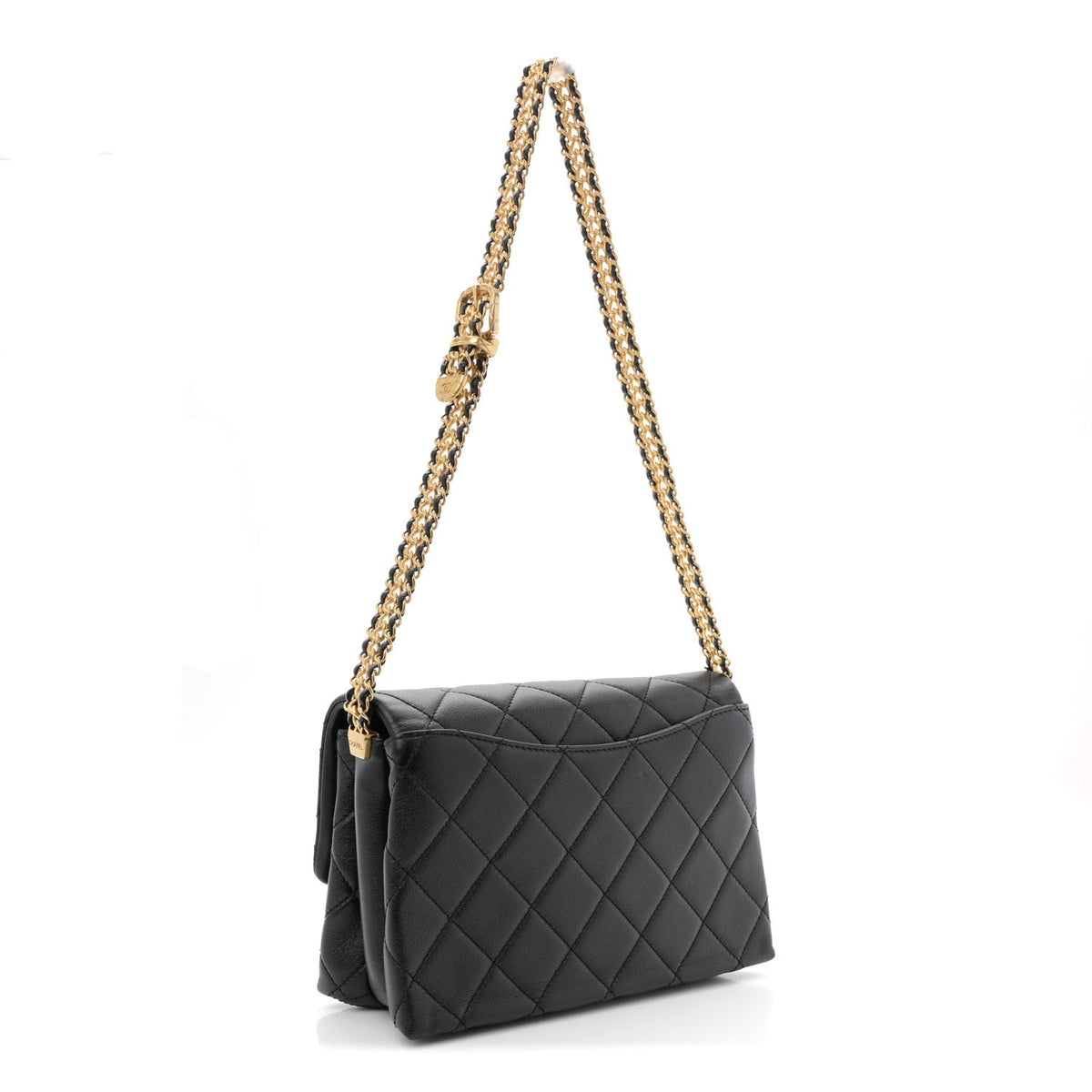 Calfskin Quilted Mini Chain Strap Flap Black