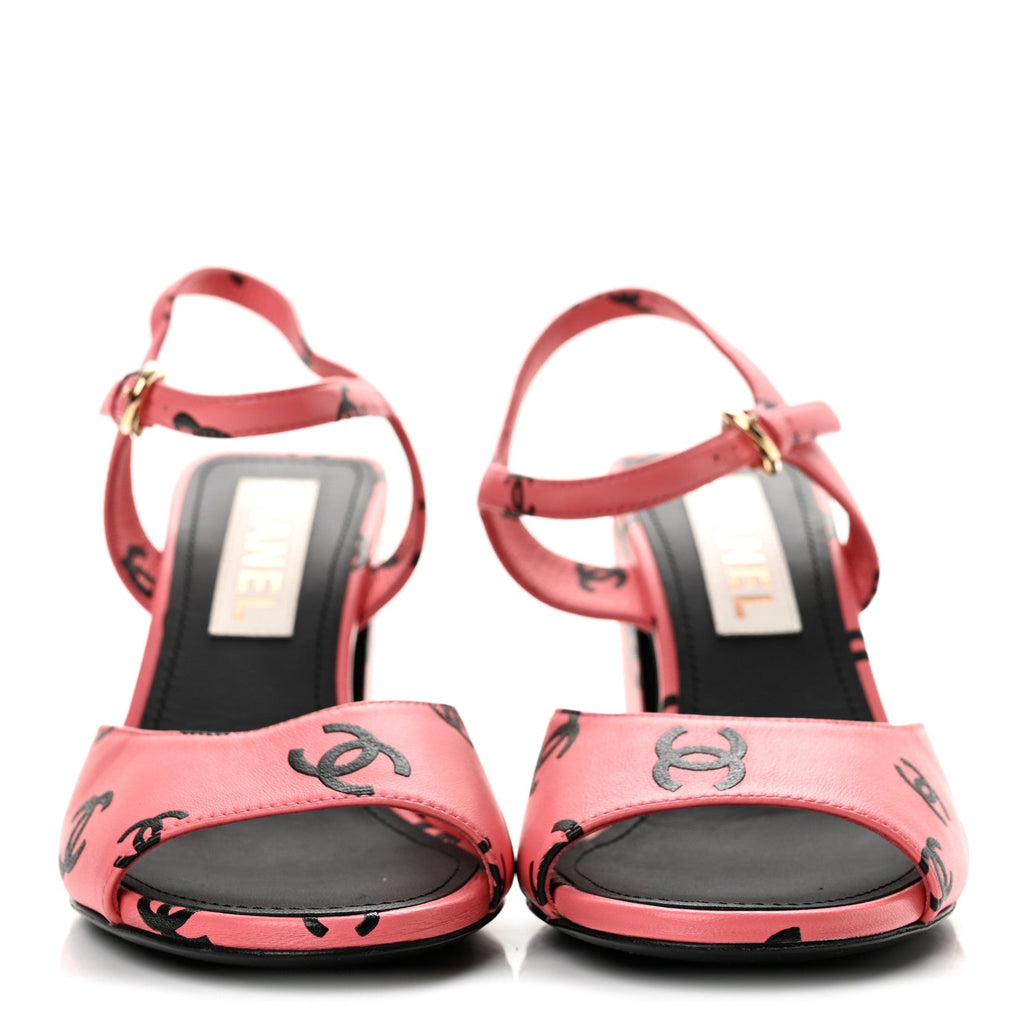 Printed Lambskin Coco Beach Sandals 37 Pink Black