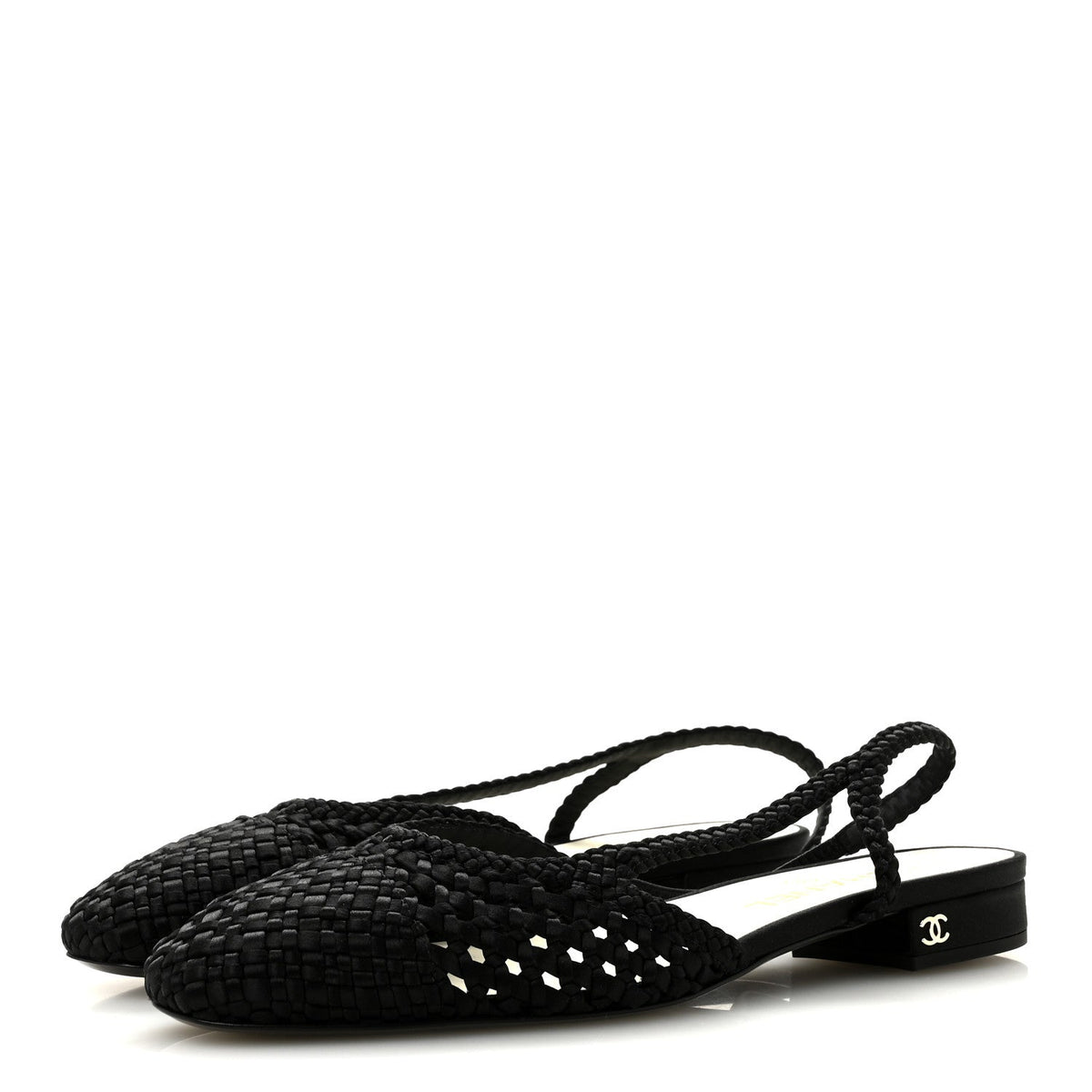 Satin Braided Slingback Flats 39.5 Black