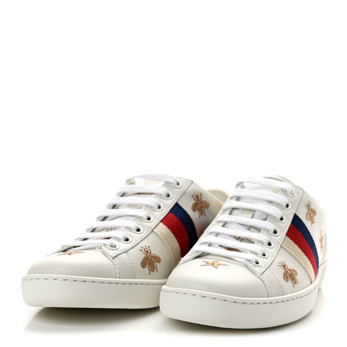 Calfskin Bee Star Embroidered Sylvie Web Ace Sneakers 35 White