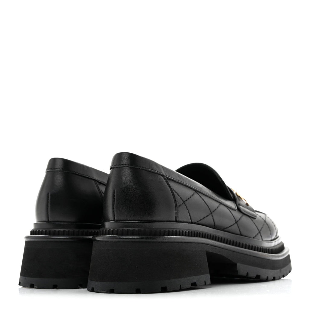 Calfskin Quilted CC Mocassin Loafers 35 Black