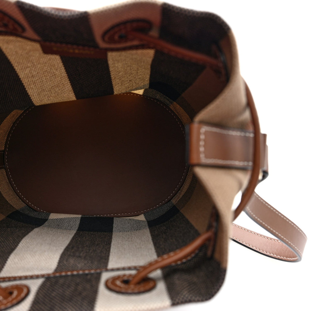 Giant Check Canvas Small Bucket Bag Taupe Brown