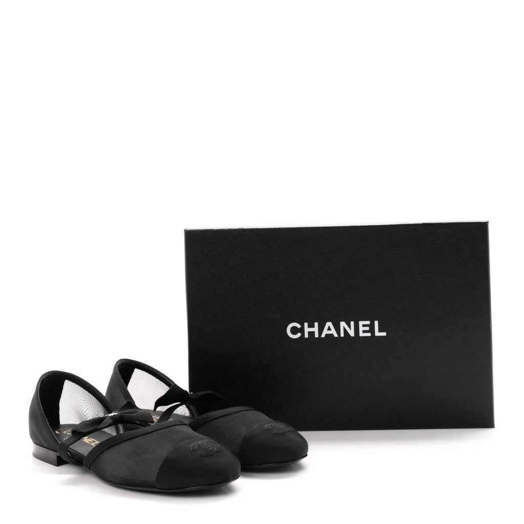 Mesh Grosgrain Mary Janes Flats 37 Black