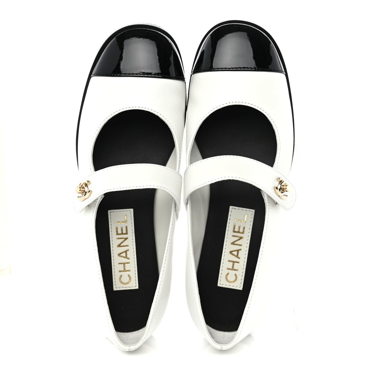 Patent Calfskin Mary Janes Flats 36.5 White Black