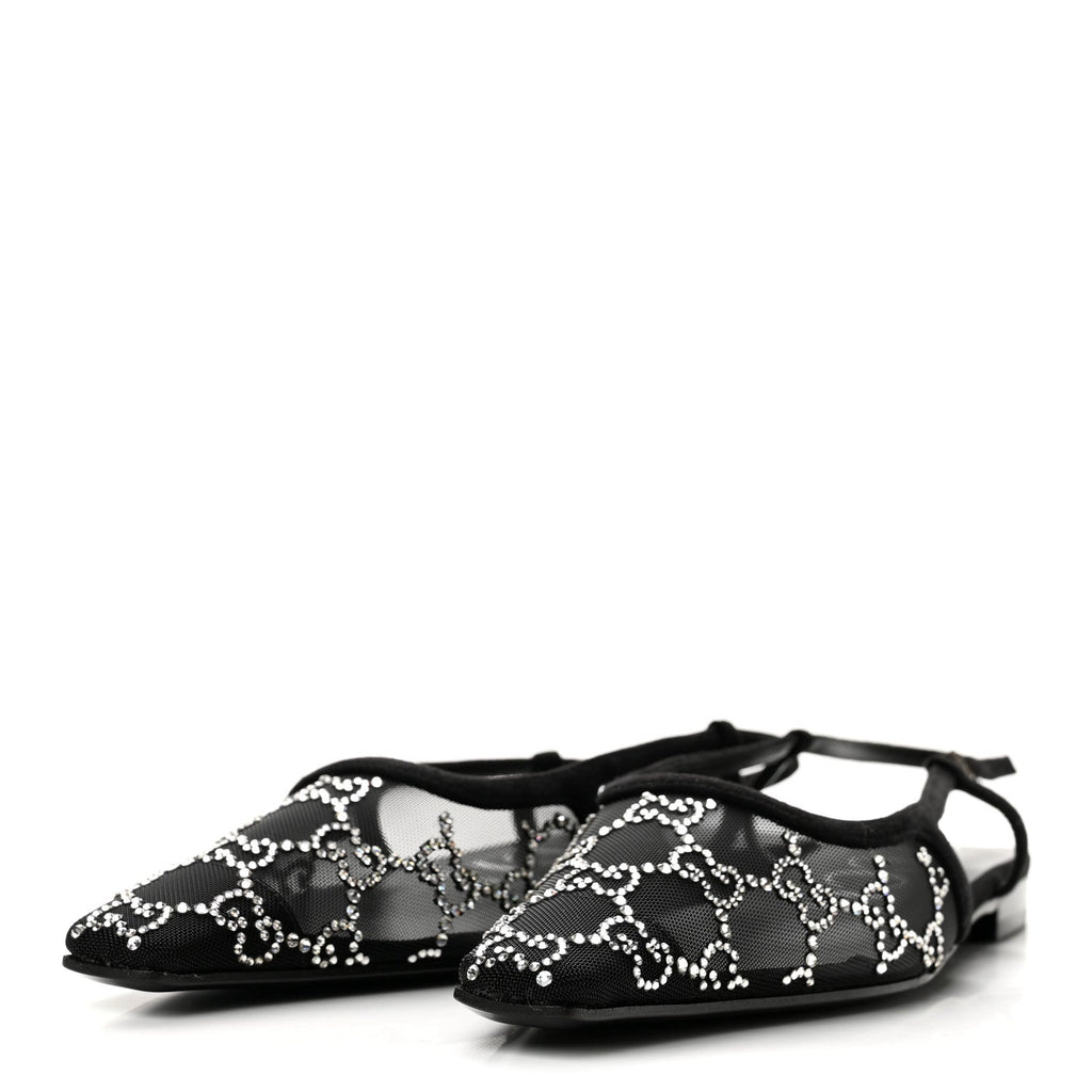 Tela Retino Kid Scamosciato Crystal GG Monogram Square Demi Ballet Flats 37.5 Black