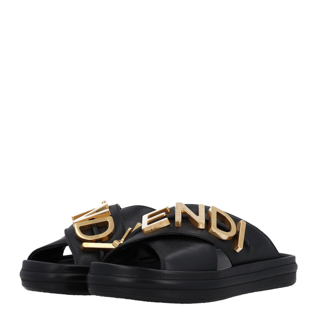 Vitello Womens Fendigraphy Slide Sandals 36 Black