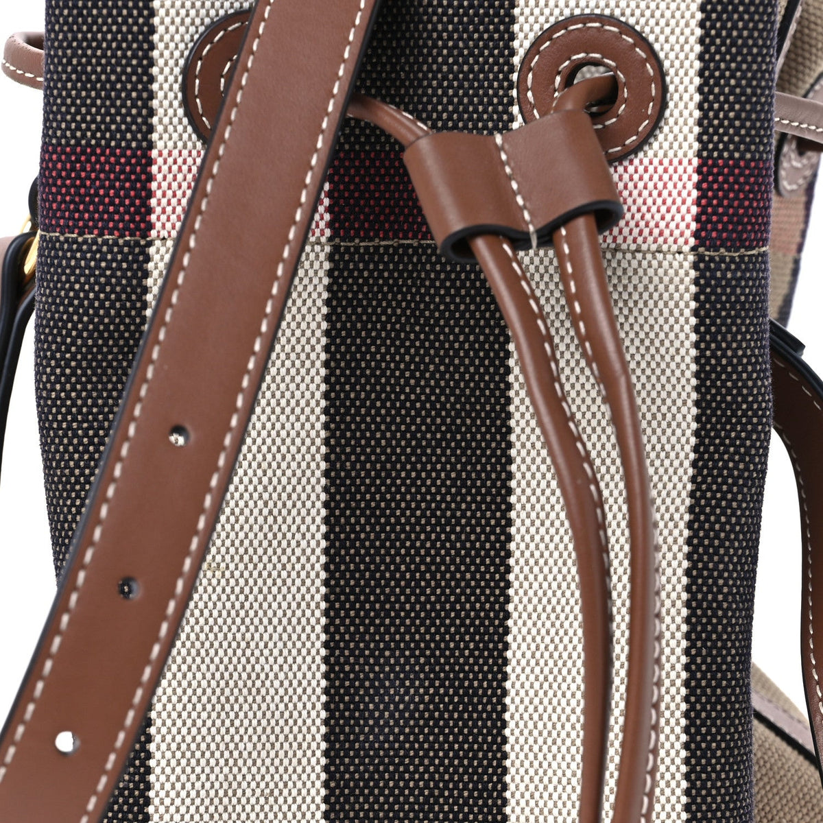 Giant Check Canvas Small Bucket Bag Taupe Brown