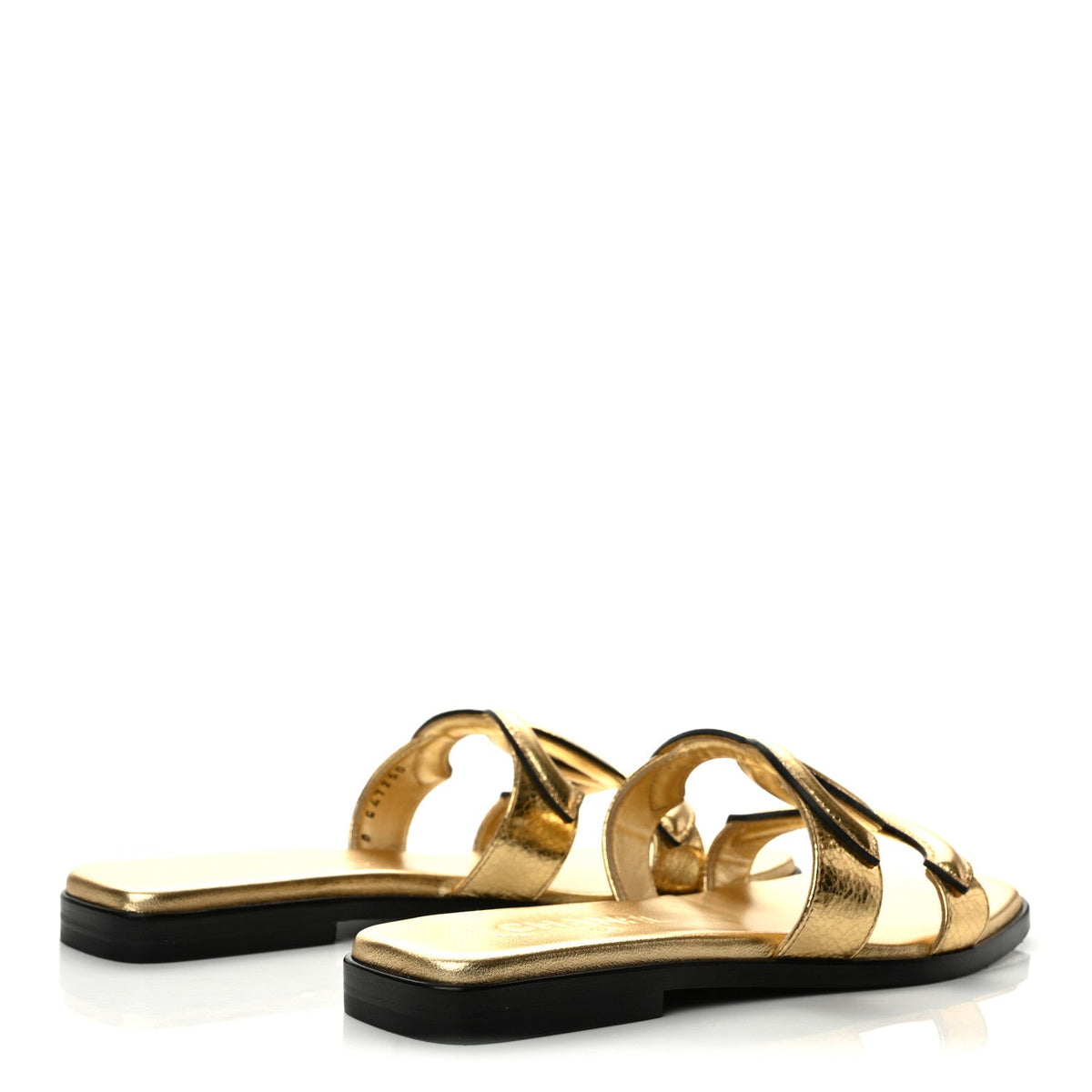 Crackled Laminated Calfskin CC Cut Out Mules Sandals 35.5 Gold